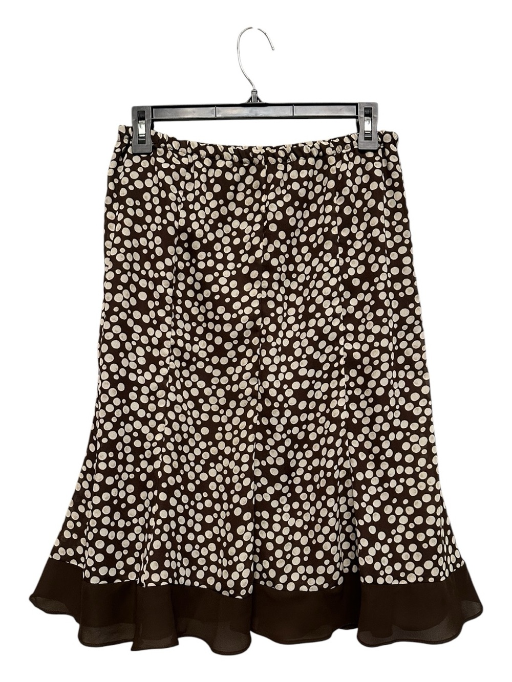 Vintage Y2K Unbranded Fairycore Brown and Cream Polka Dot Midi Skirt Size 8